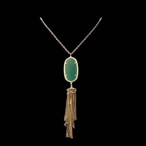 Kendra Scott Rayne Necklace in Green Malachite Illusion 32" Length EUC - Picture 3 of 10